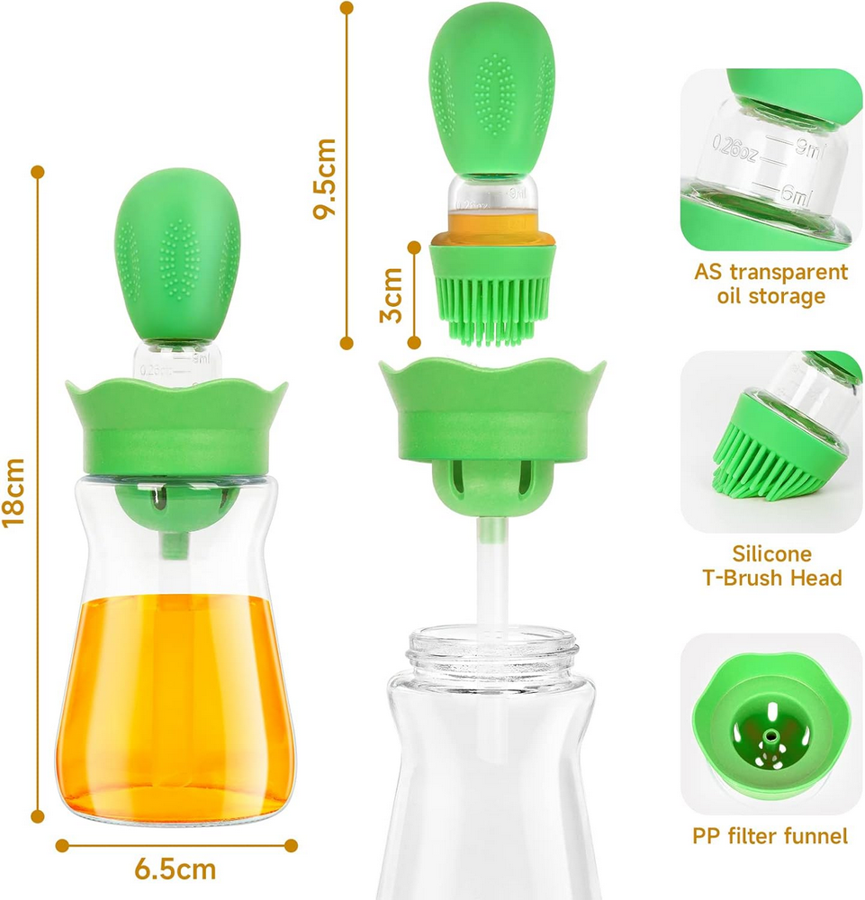 Pulverizator de ulei 200 ml cu pensula din silicon, sticla pentru gatit, perie pentru patiserie si palnie, ideal pentru friteuza cu aer, gratar, salate si copt [2]