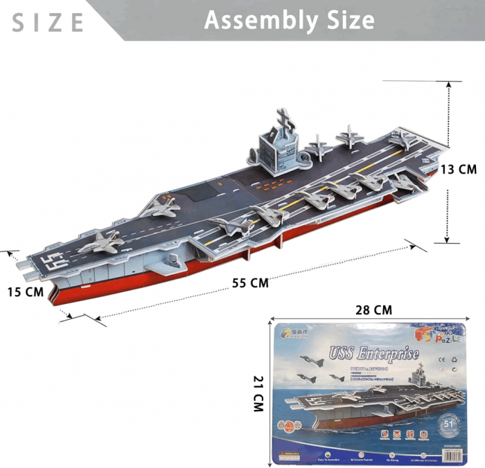 Puzzle 3D navă de război portavion de 55x15x13cm, uss enterprise , 51 de piese [5]