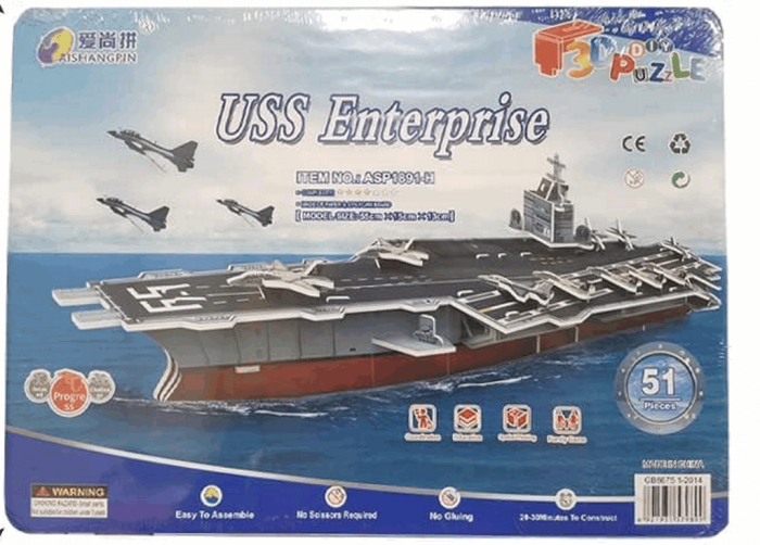 Puzzle 3D navă de război portavion de 55x15x13cm, uss enterprise , 51 de piese [2]