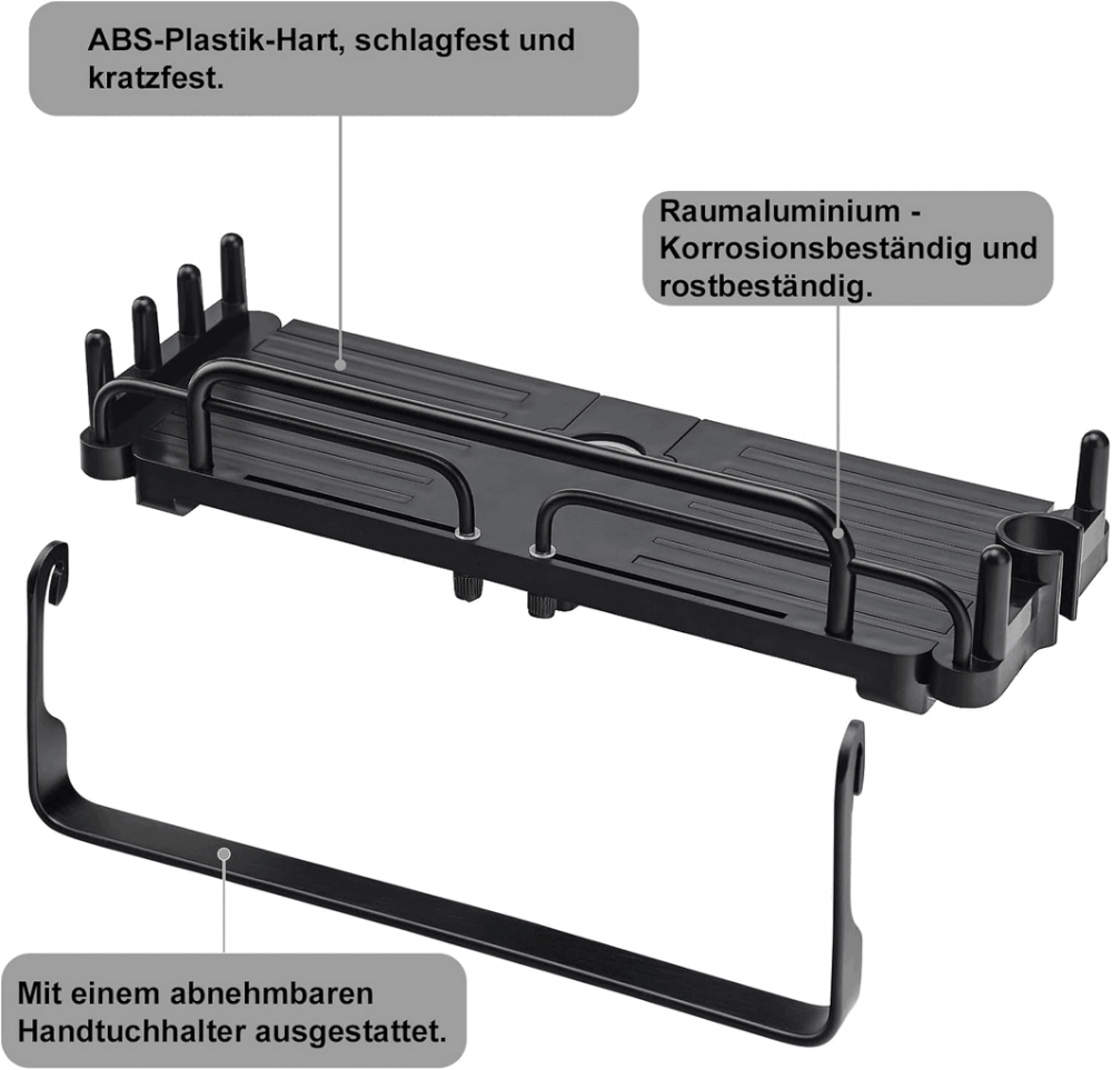 Raft extensibil pentru dus CuieTuee, plastic, negru, 12 x 32-48 cm, QOVZ [3]
