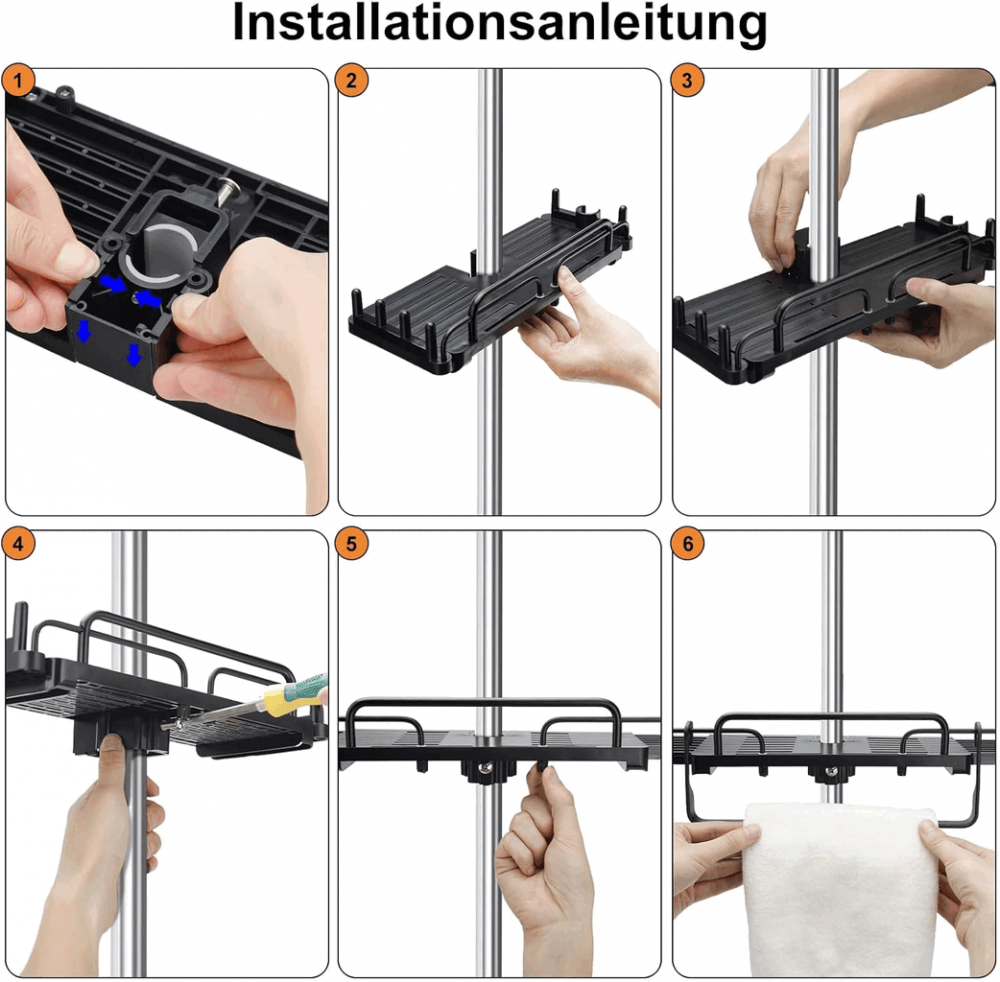 Raft extensibil pentru dus CuieTuee, plastic, negru, 12 x 32-48 cm, QOVZ [4]