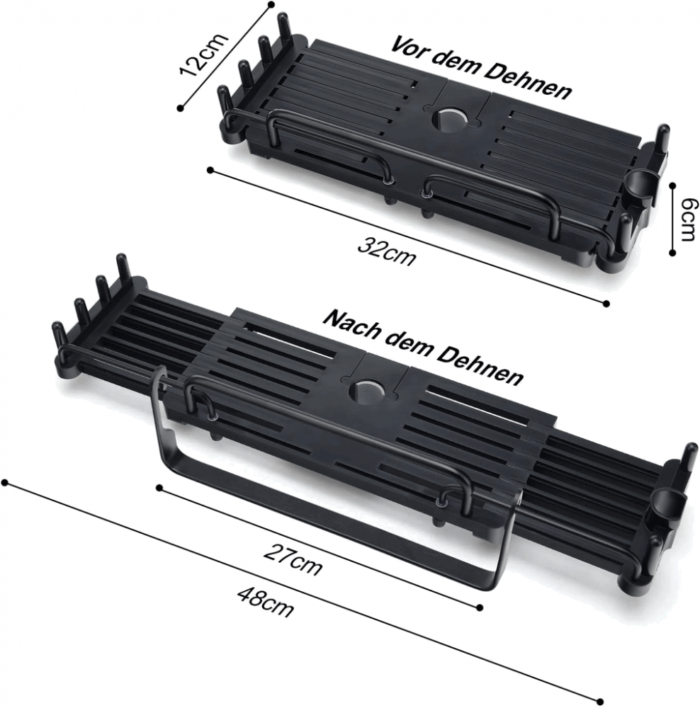 Raft extensibil pentru dus CuieTuee, plastic, negru, 12 x 32-48 cm, QOVZ [6]