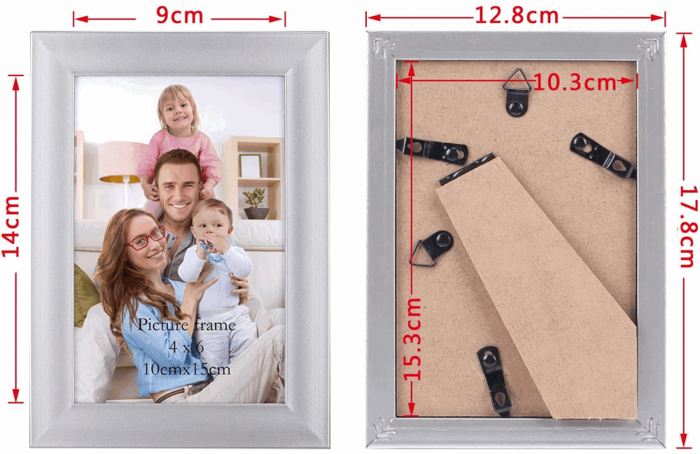 Rama Foto 10x15 cm cu Plexiglas pentru Poze 15x10 cm, Expunere pe Perete sau Masă, Argintiu, GX95 [2]