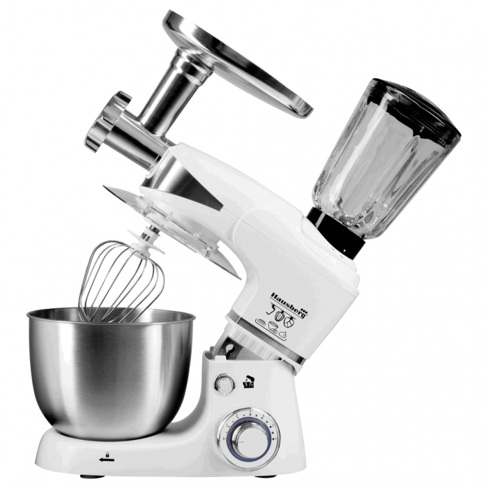 Robot de bucatarie multifunctional Hausberg HB-7605AB,1000W, Mixer, Blender, Tocat carne, Bol 5l, Alb [8]