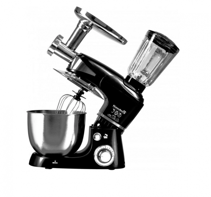 Robot de bucatarie multifunctional Hausberg HB-7605NG,1000W, Mixer, Blender, Tocat carne, Bol 5l, Negru [6]