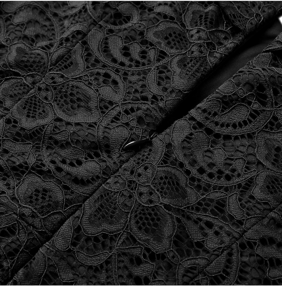 Rochie cocktail Homrain, eleganta, din dantela cu model floral, umeri goi, negru [5]