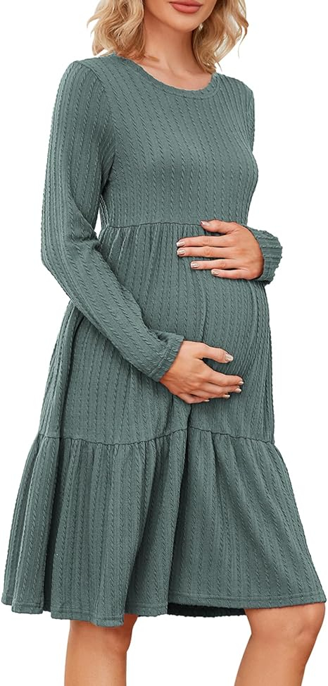 Rochie de Maternitate pentru Femei din Tricot Rib Knit, cu Decolteu Rotund, MAVIS LAVEN [3]