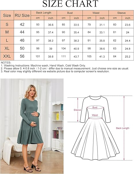 Rochie de Maternitate pentru Femei din Tricot Rib Knit, cu Decolteu Rotund, MAVIS LAVEN [2]