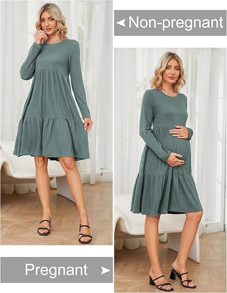 Rochie de Maternitate pentru Femei din Tricot Rib Knit, cu Decolteu Rotund, MAVIS LAVEN [6]