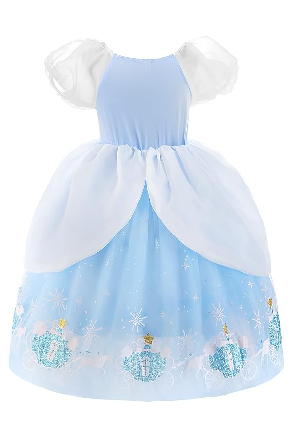 Rochie de Prințesă „Flower” pentru Fetițe, Mărimea 130 (7-8 ani), Albastru, bagheta, coronita, lantic + alte accesorii incluse in set [2]