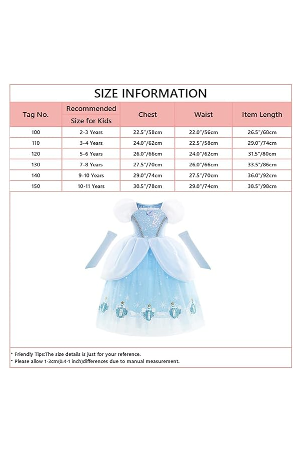 Rochie de Prințesă „Flower” pentru Fetițe, Mărimea 130 (7-8 ani), Albastru, bagheta, coronita, lantic + alte accesorii incluse in set [7]