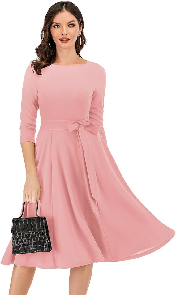 Rochie Elegantă Dresstells pentru Femei – Stil Vintage, Croială A-Line, Mâneci 3/4, Rochie de Ocazie pentru Nuntă sau Evenimente Speciale – Culoare Blush, Mărimea L (Bust 99 cm / Talie 80 cm) [5]