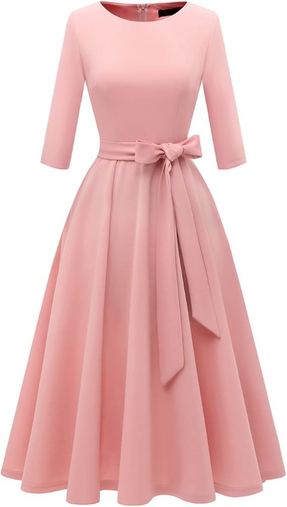 Rochie Elegantă Dresstells pentru Femei – Stil Vintage, Croială A-Line, Mâneci 3/4, Rochie de Ocazie pentru Nuntă sau Evenimente Speciale – Culoare Blush, Mărimea L (Bust 99 cm / Talie 80 cm) [2]