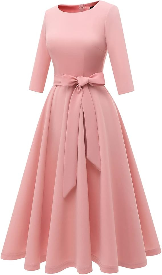 Rochie Elegantă Dresstells pentru Femei – Stil Vintage, Croială A-Line, Mâneci 3/4, Rochie de Ocazie pentru Nuntă sau Evenimente Speciale – Culoare Blush, Mărimea L (Bust 99 cm / Talie 80 cm) [3]
