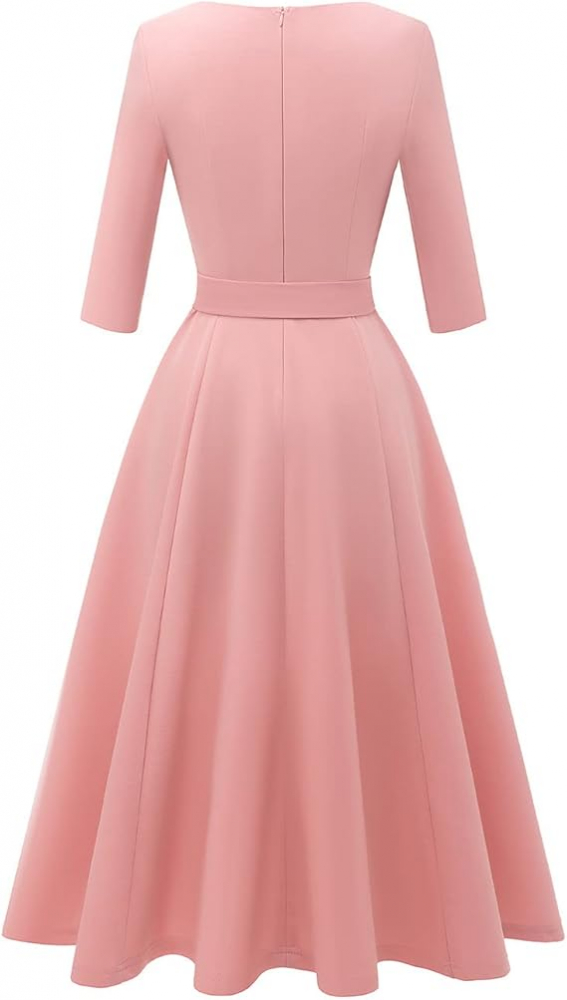 Rochie Elegantă Dresstells pentru Femei – Stil Vintage, Croială A-Line, Mâneci 3/4, Rochie de Ocazie pentru Nuntă sau Evenimente Speciale – Culoare Blush, Mărimea L (Bust 99 cm / Talie 80 cm) [4]