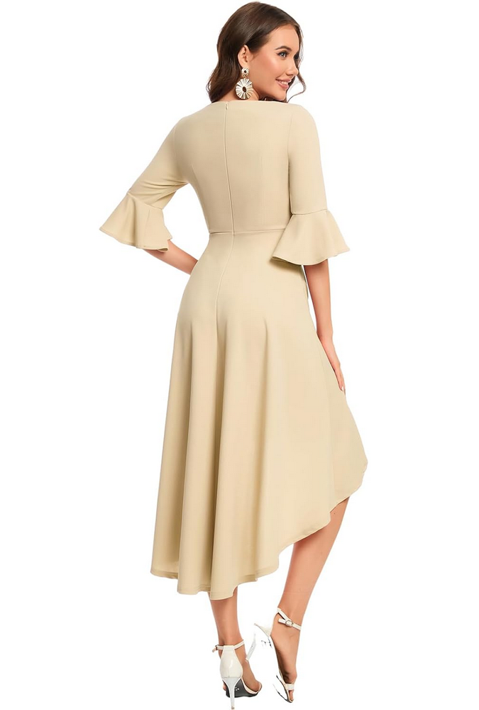 Rochie Festivă Damă cu Mâneci 3/4 Evazate Tip Clopot, Decolteu Rotund, Gardenwed, bej, marime XL [2]
