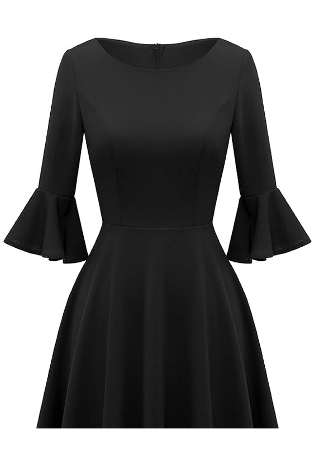 Rochie Festivă Damă cu Mâneci 3/4 Evazate Tip Clopot, Decolteu Rotund, Gardenwed, negru, marime XL [5]