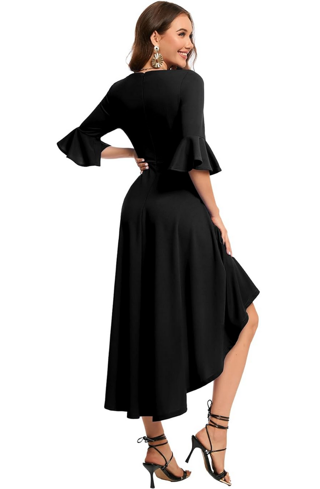 Rochie Festivă Damă cu Mâneci 3/4 Evazate Tip Clopot, Decolteu Rotund, Gardenwed, negru, marime XL [2]