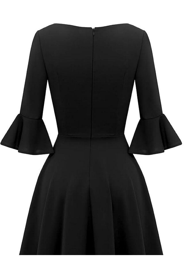 Rochie Festivă Damă cu Mâneci 3/4 Evazate Tip Clopot, Decolteu Rotund, Gardenwed, negru, marime XL [6]