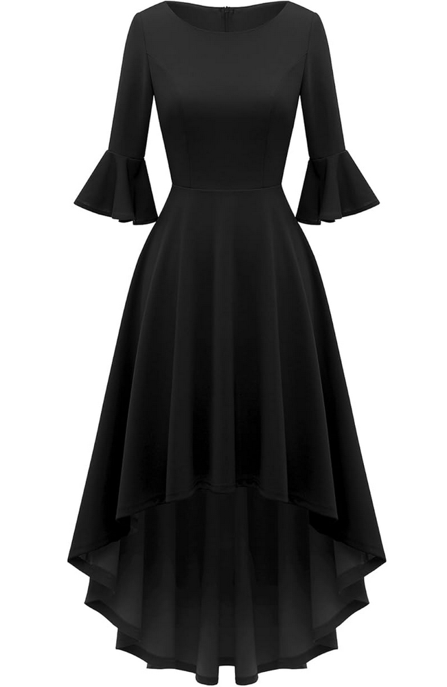 Rochie Festivă Damă cu Mâneci 3/4 Evazate Tip Clopot, Decolteu Rotund, Gardenwed, negru, marime XL [1]