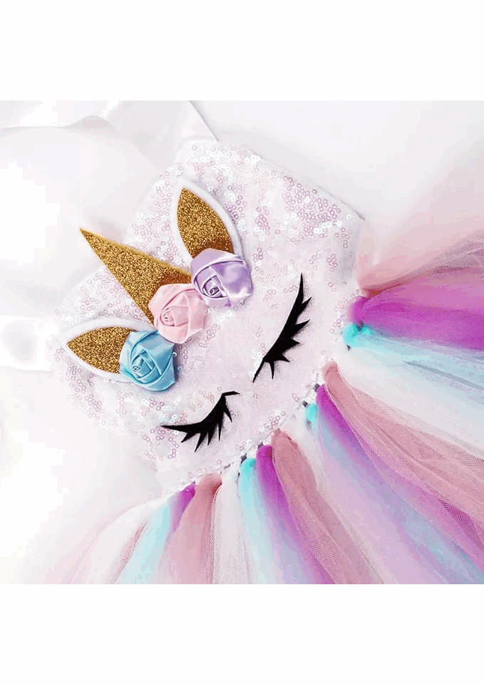 Rochie Unicorn pentru Fete cu Paiete Bentita Costum Printesa pentru Carnaval si Halloween [3]