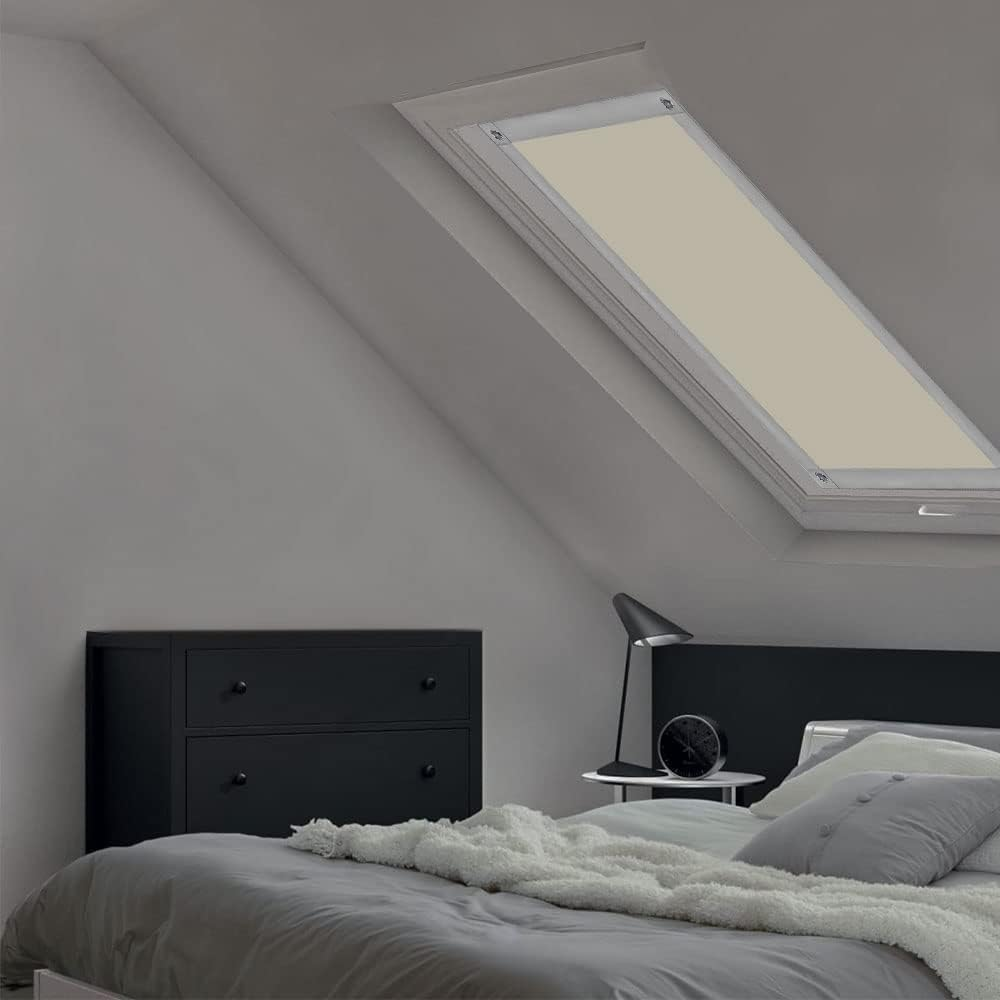 Rulou Opacizant 100% Blackout cu Ventuze, Fara Gauri, EUROHOME, Protectie Solara pentru Ferestre de Mansarda, BEJ, Compatibil Velux Roto11/14, 116 x 120 cm [5]