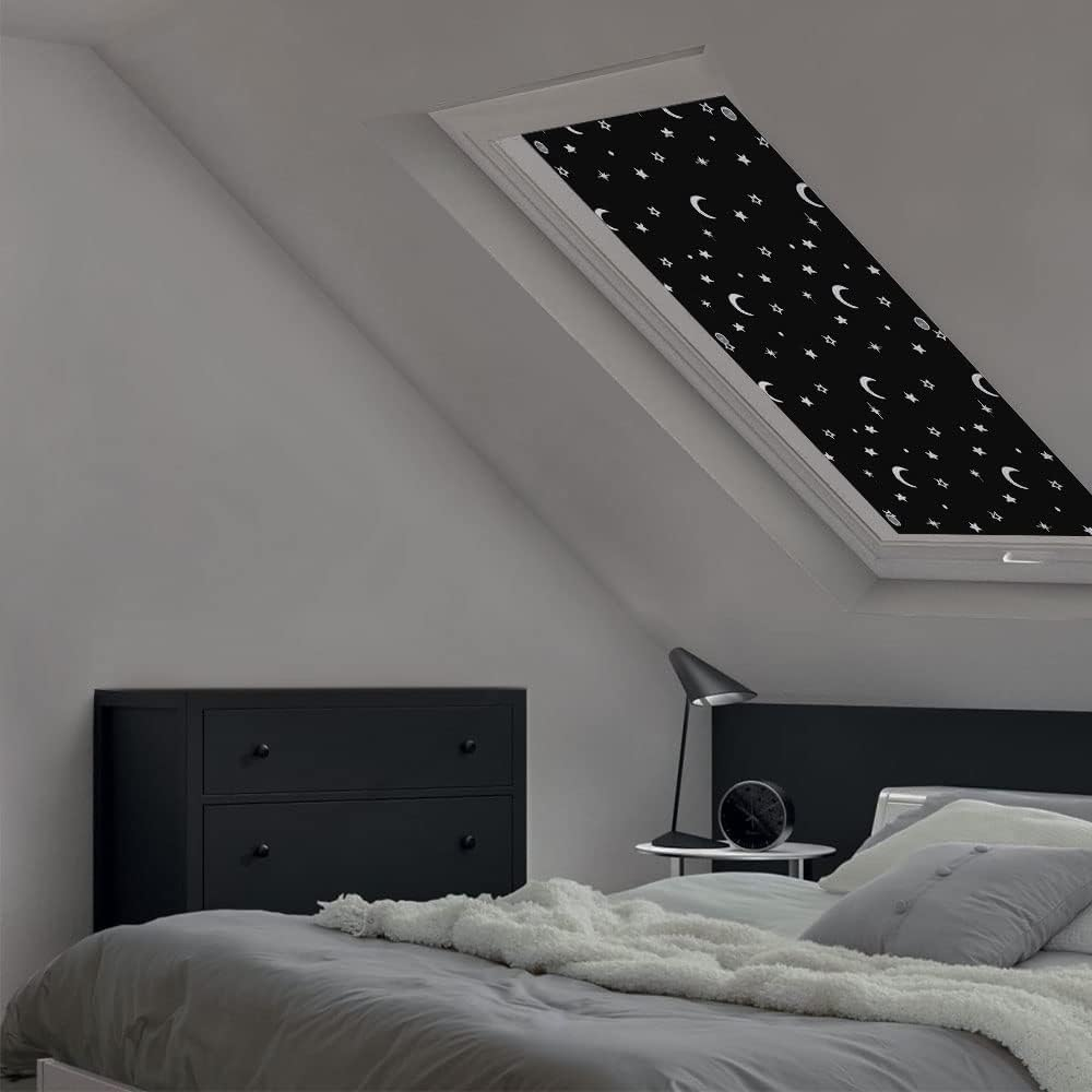 Rulou Opacizant 100% Blackout cu Ventuze, Fara Gauri, EUROHOME, Protectie Solara pentru Ferestre de Mansarda, Model Luna si Stele, Compatibil Velux Roto11/14 [5]