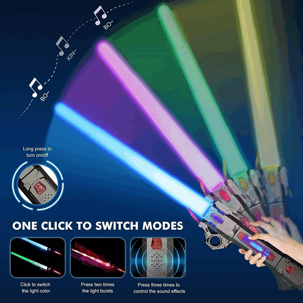 Sabie laser de jucarie Star Wars, 7 schimbari de culoare, cu efecte sonore, retractabila, reincarcabila prin USB, Argintiu [4]