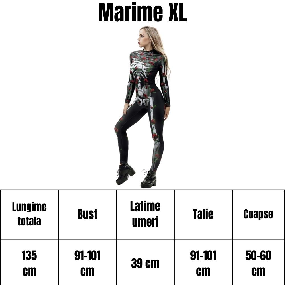 Salopeta Halloween, XL, Elastica, Schelet cu Trandafiri, Efect 3D si Realist, pentru Adulti [2]