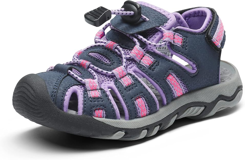 Sandale Sport DREAM PAIRS pentru Fete și Băieți, Mărimea 28, Gri Deschis/Violet, Talpă Antiderapantă, Uscare Rapidă, Vârf Protejat [3]