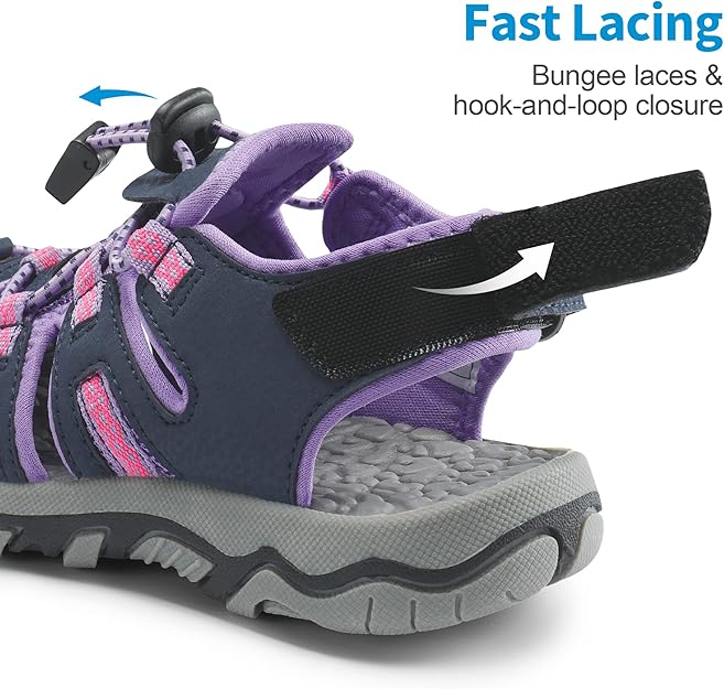 Sandale Sport DREAM PAIRS pentru Fete și Băieți, Mărimea 28, Gri Deschis/Violet, Talpă Antiderapantă, Uscare Rapidă, Vârf Protejat [5]
