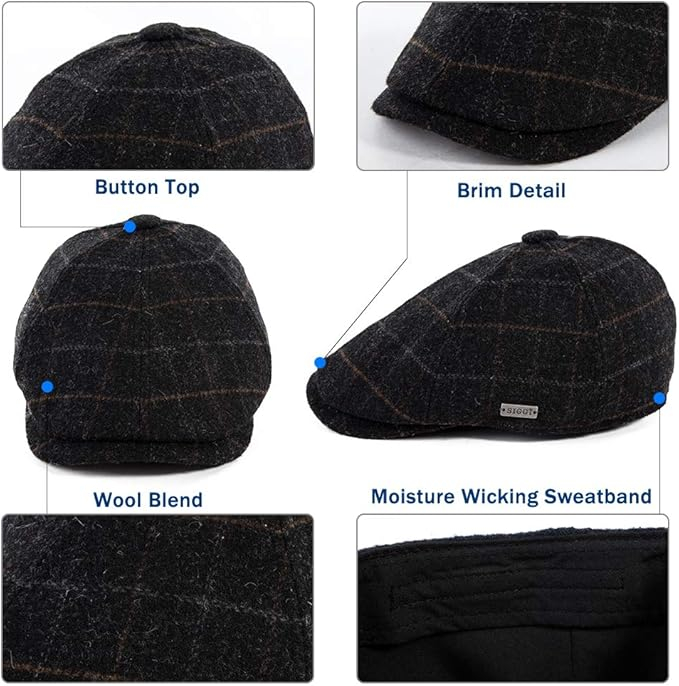 Șapcă de Iarnă din Lână pentru Bărbați, Comhats, Model Gatsby, Stil Duckbill, Căptușită, Mărime L (59–60 cm), Culoare Bleumarin (Navy) [2]