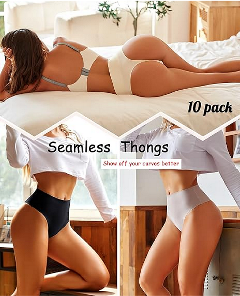 Set 10 Bucăți Tanga cu Talie Înaltă pentru Femei, Invizibile, Fără Cusături, Respirabile și Modelatoare, multicolor [4]