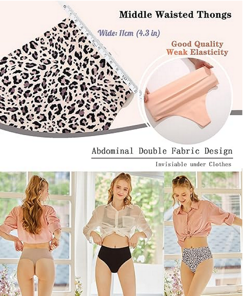 Set 10 Bucăți Tanga cu Talie Înaltă pentru Femei, Invizibile, Fără Cusături, Respirabile și Modelatoare, multicolor [3]