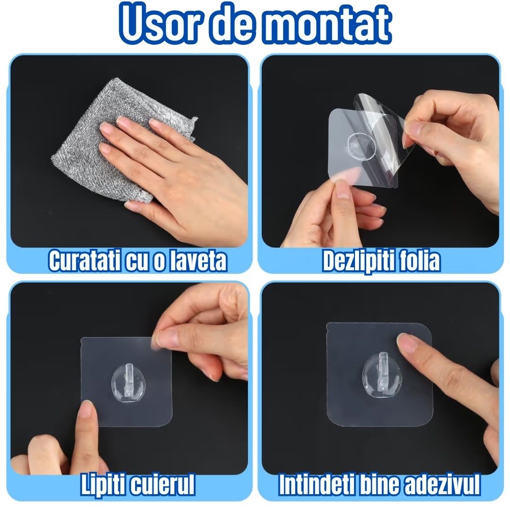 Set 10 Cuiere cu Adeziv, Fara gauri in pereti, Transparente, Rezistente, 6x6 cm [4]