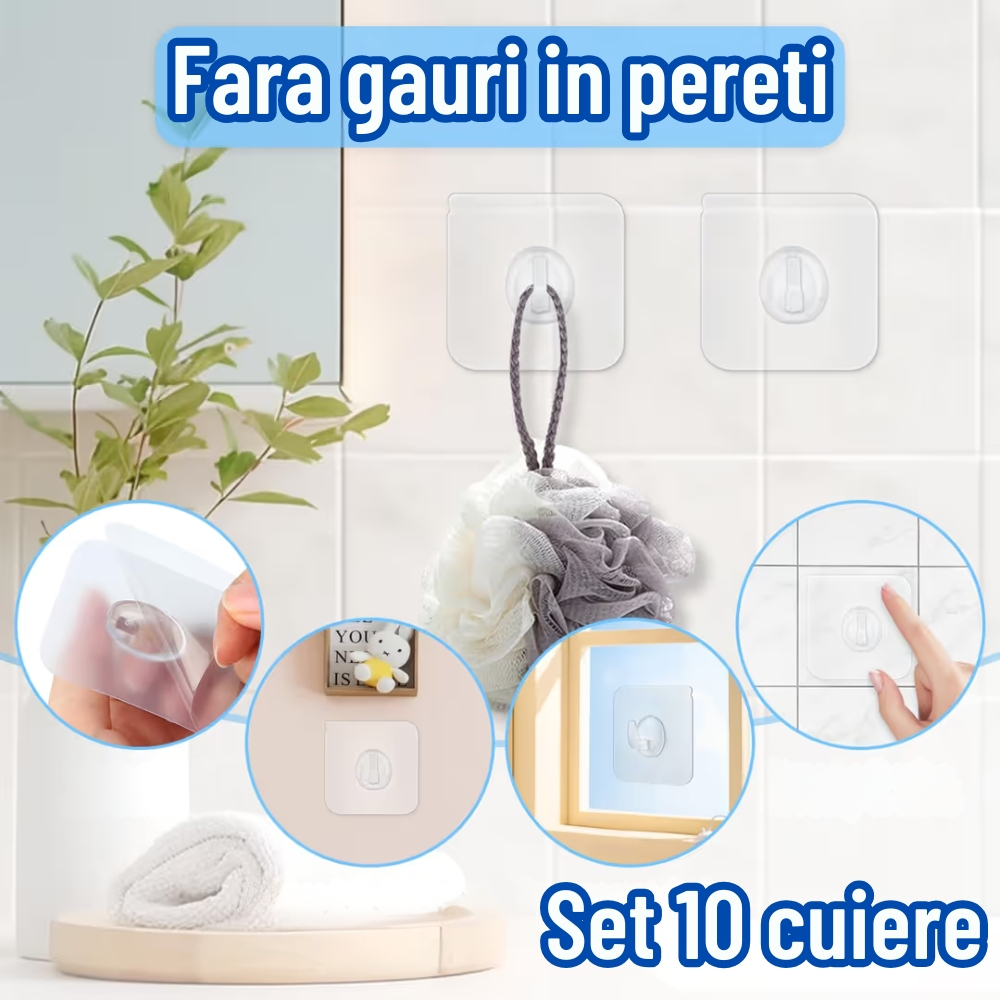 Set 10 Cuiere cu Adeziv, Fara gauri in pereti, Transparente, Rezistente, 6x6 cm [3]