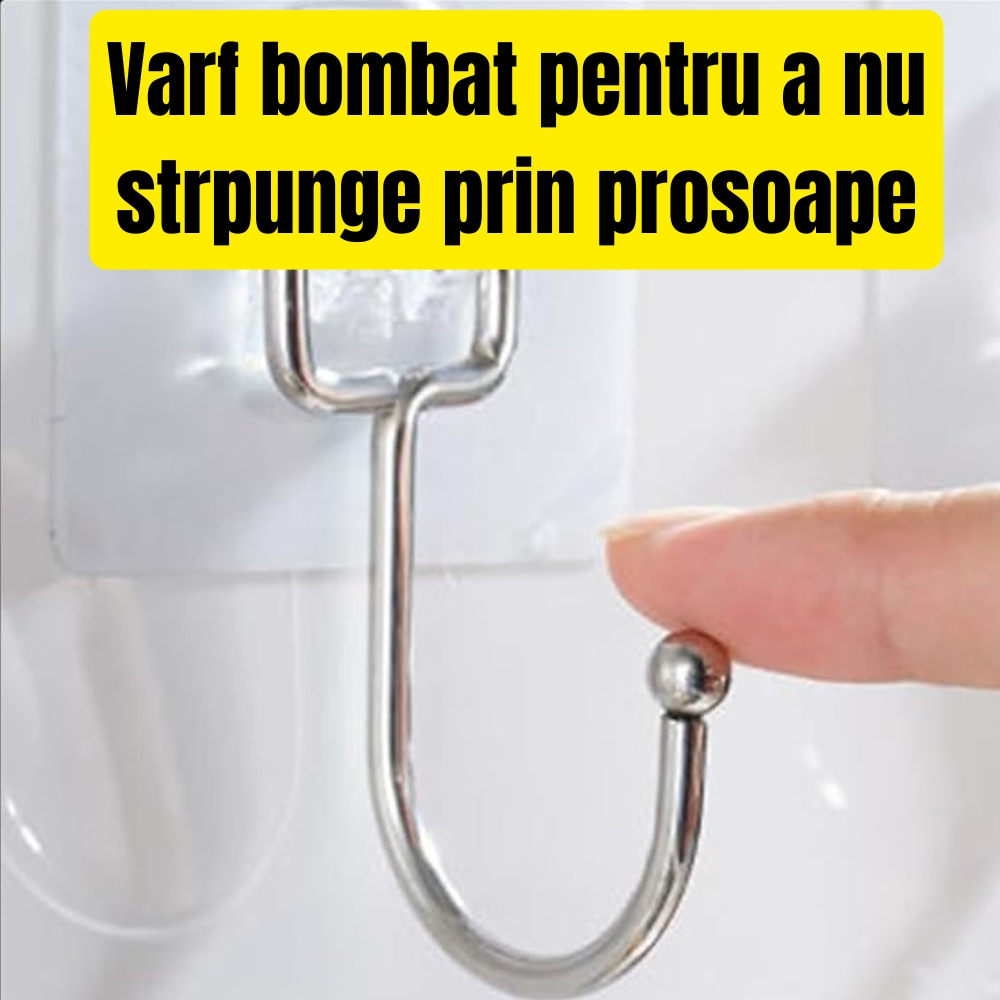 Set 6 cuiere transparente cu adeziv fara gauri in pereti, rezistente la apa pentru baie si bucatarie [10]