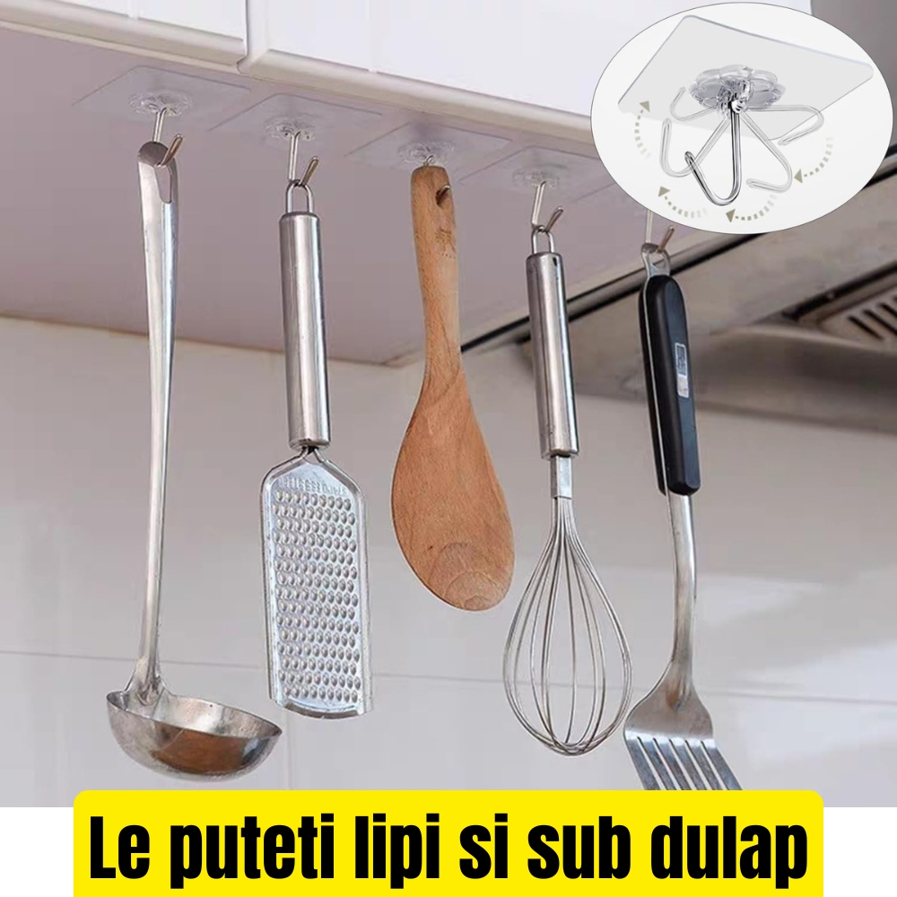 Set 10 carlige transparente cu adeziv fara gauri in pereti, rezistente la apa pentru baie si bucatarie [2]