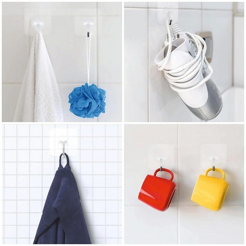 Set 10 carlige transparente cu adeziv fara gauri in pereti, rezistente la apa pentru baie si bucatarie [3]