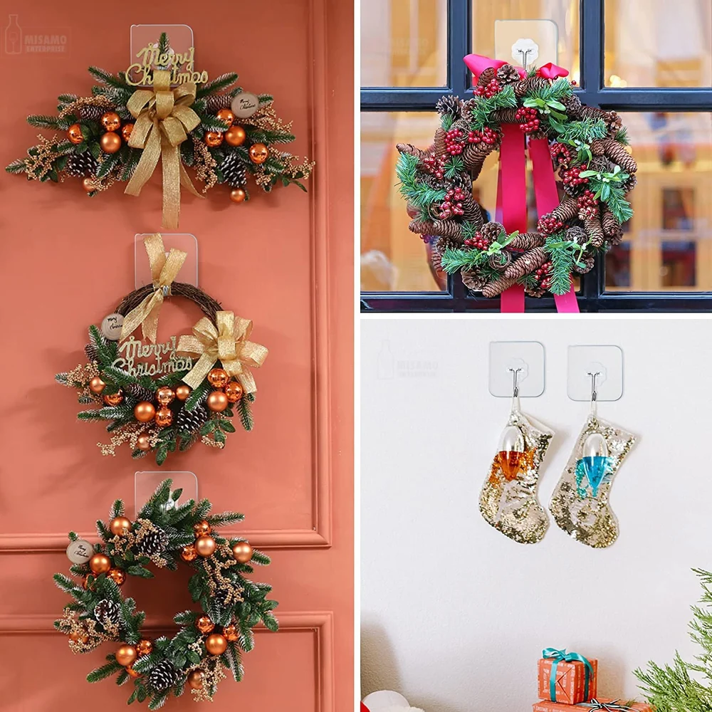 Set 10 carlige transparente cu adeziv fara gauri in pereti, rezistente la apa pentru baie si bucatarie [9]