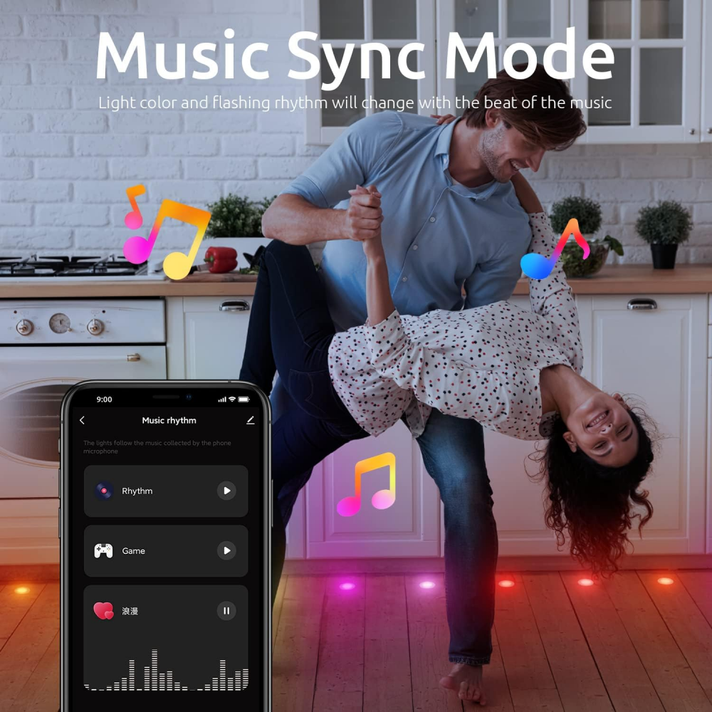 Set 10 Spoturi LED Încastrate pentru Pardoseală, 30mm, RGB, Control Inteligent WiFi prin Tuya App, Etanș IP67, Tensiune Joasă, Chesbung [7]