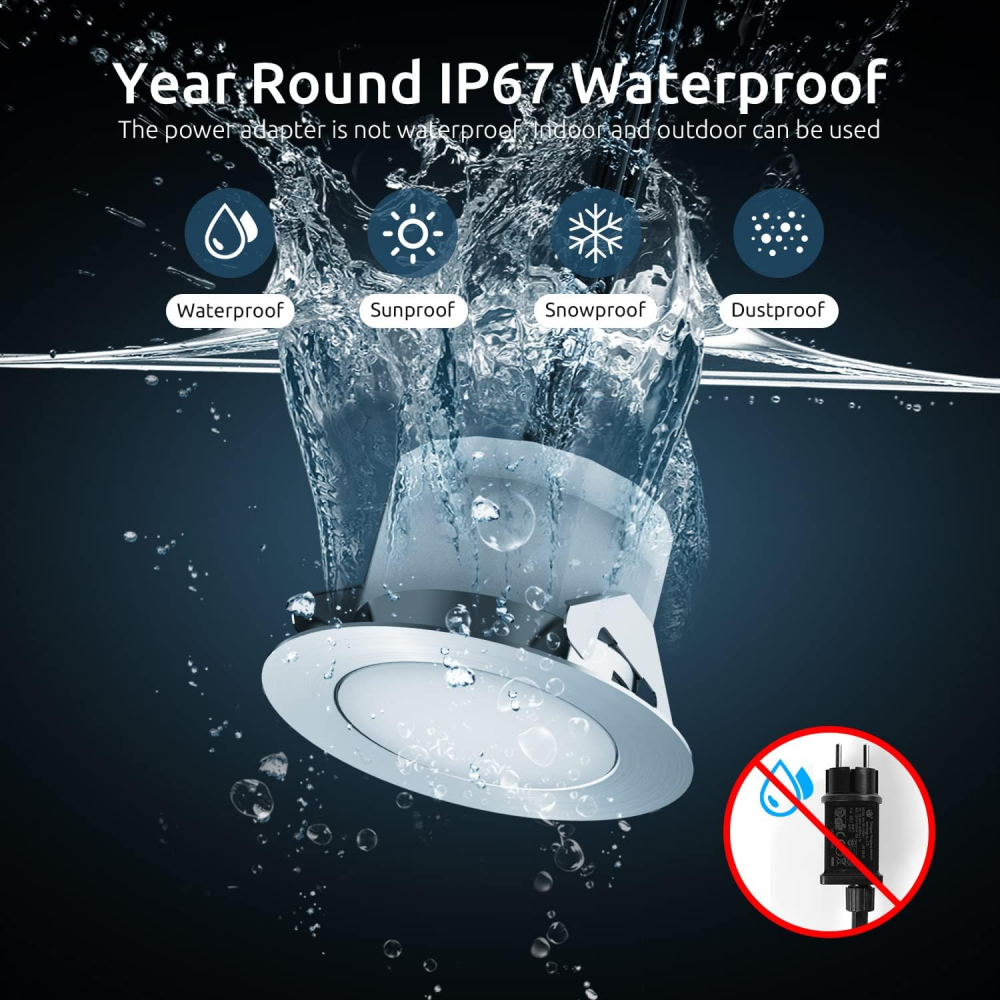 Set 10 Spoturi LED Încastrate pentru Pardoseală, 30mm, RGB, Control Inteligent WiFi prin Tuya App, Etanș IP67, Tensiune Joasă, Chesbung [9]