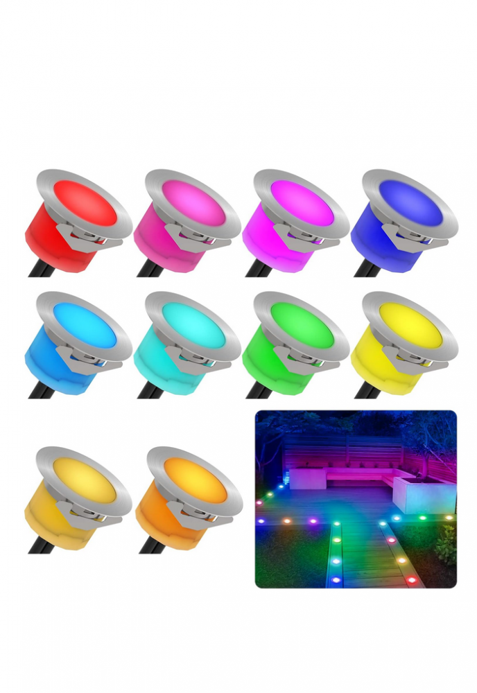 Set 10 Spoturi LED Încastrate pentru Pardoseală, 30mm, RGB, Control Inteligent WiFi prin Tuya App, Etanș IP67, Tensiune Joasă, Chesbung [5]