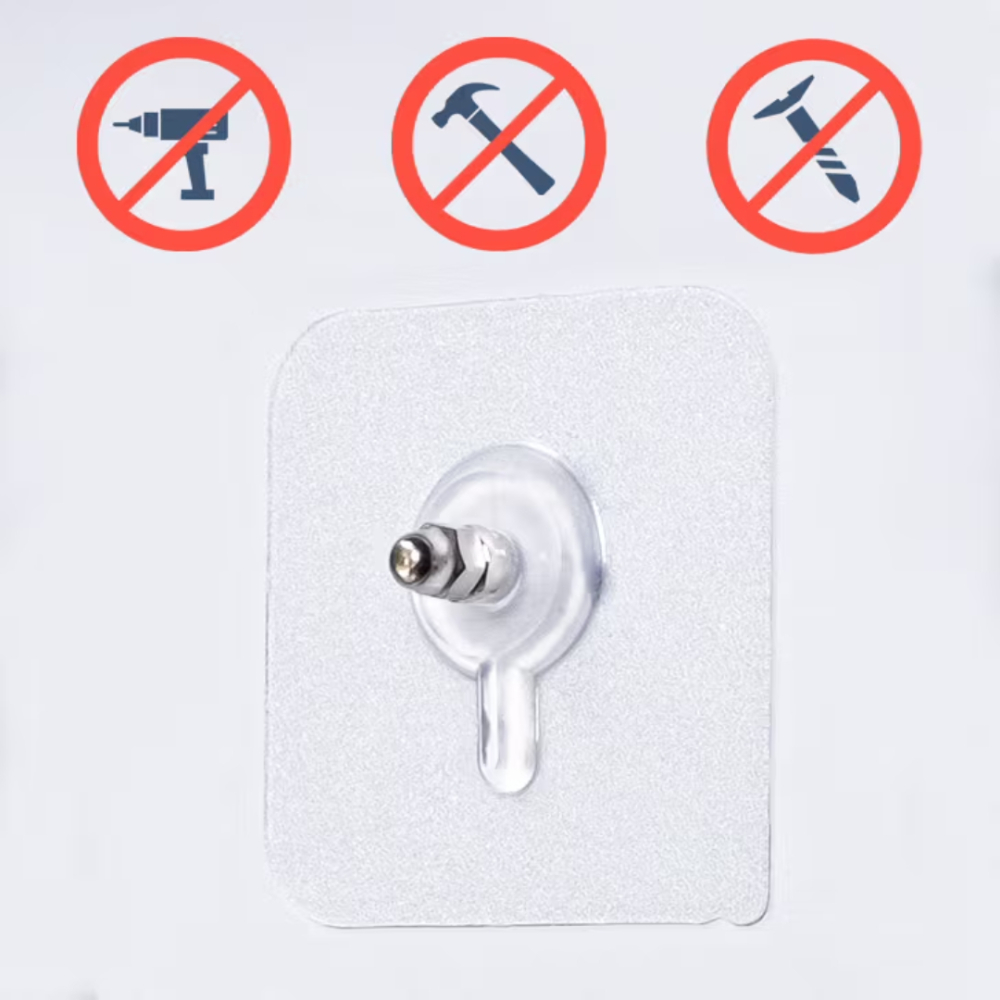 Set 10 suruburi cu banda adeziva transparenta 5.5x5.5 cm fara gauri in pereti rezistente la umezeala [4]