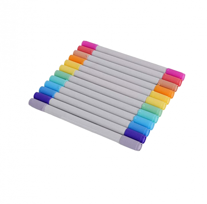 Set 12 Markere colorate duble, cu doua capete stilou superfin de 0,5-1 mm si dalta unghiulara clasica de 2-4 mm, Zink [1]