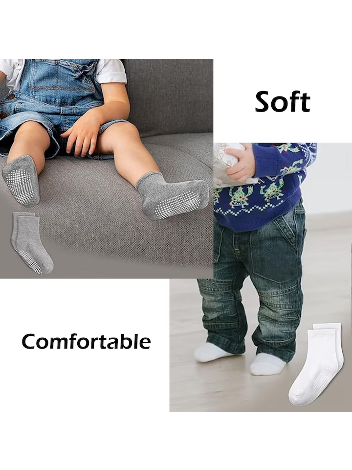 Set 12 sosete copii, Alb/Negru/Gri, cu talpa antiderapanta Yafane - K775 [5]