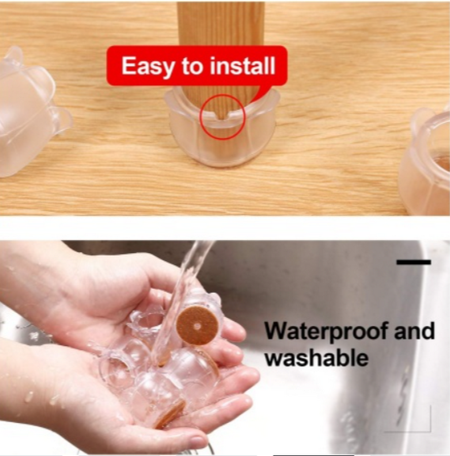 Set 16 Protecții Picioare Mobilier Ezprotekt, Silicon și Fetru, 3 × 3,4 cm, Transparent și Maro – Pentru Podele Protejate și Mișcare Silențioasă [4]