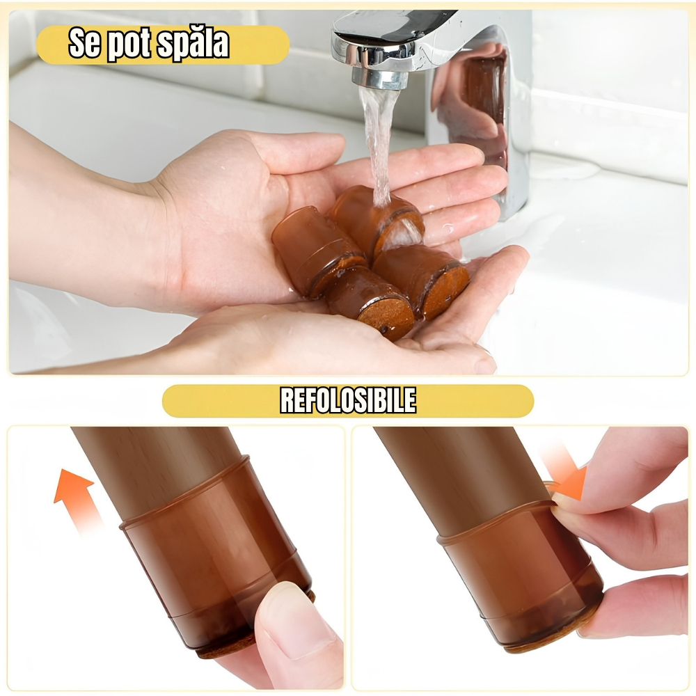 Set 16 protectii picioare scaun silicon cu pasla maro Ø15-21 mm antizgomot si antizgariere [5]