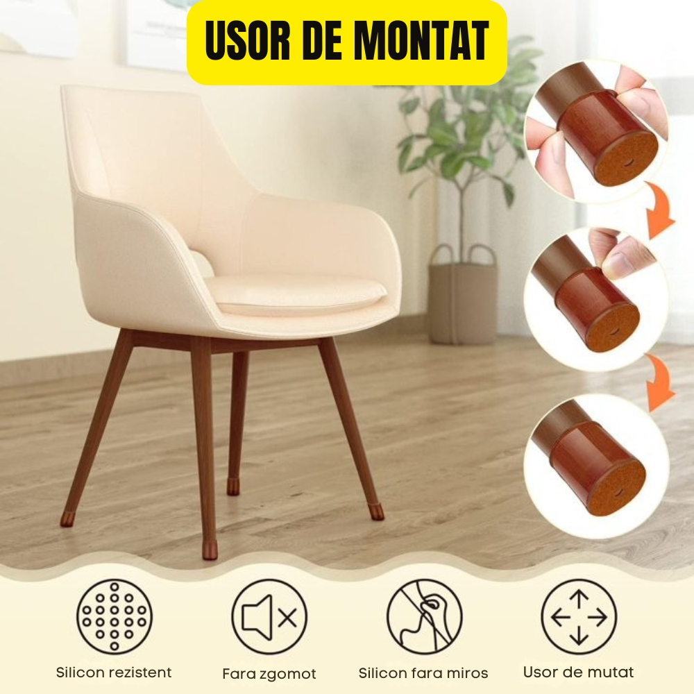 Set 16 protectii picioare scaun silicon cu pasla maro Ø15-21 mm antizgomot si antizgariere [3]