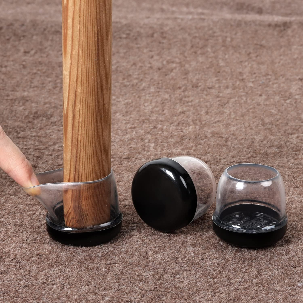 Set 16 protectii picioare scaun Ø28-36 mm, rotunde, Negru + Transparent, cu baza anti frecare pentru covor si mocheta [3]